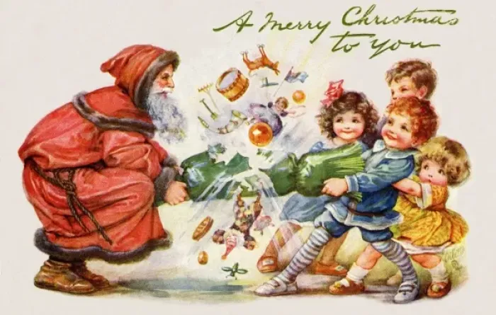 Framed Print : Santa and children pulling cracker Framed Print : Santa and children pulling cracker