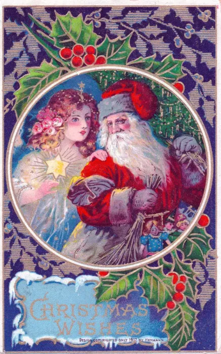 Framed Print : Santa Claus with an angel on a Christmas postcard Framed Print : Santa Claus with an angel on a Christmas postcard