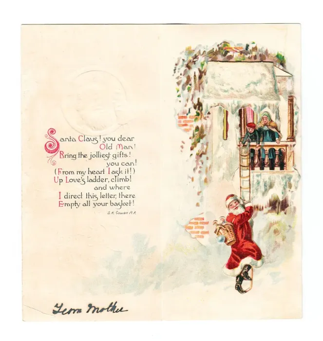 Framed Print : Santa Claus bringing presents on a Christmas card Framed Print : Santa Claus bringing presents on a Christmas card