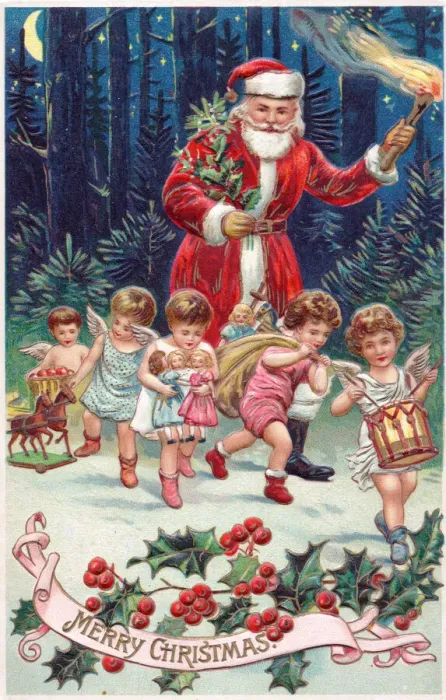 Framed Print : Santa Claus with cherubs on a Christmas postcard Framed Print : Santa Claus with cherubs on a Christmas postcard