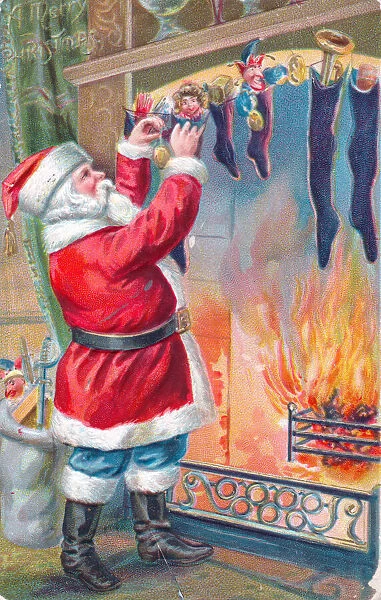 Santa Claus on a Christmas postcard