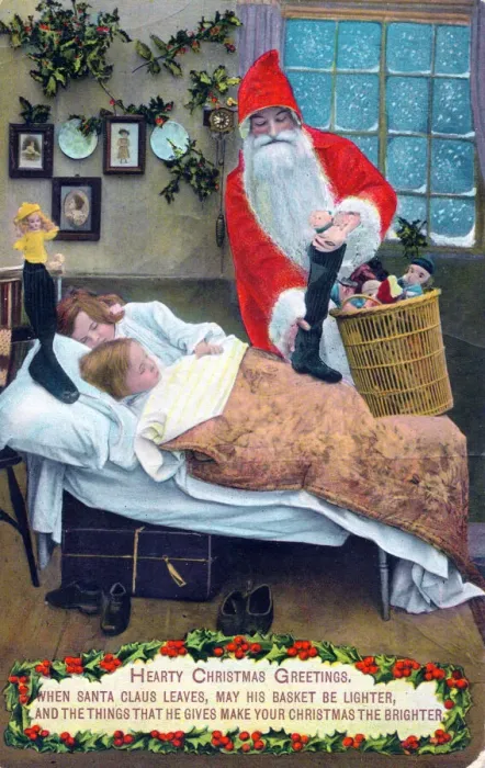 Framed Print : Santa Claus on a Christmas postcard