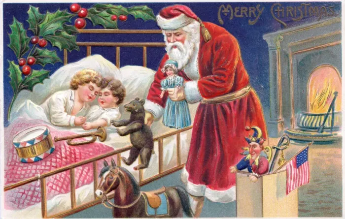 Framed Print : Santa Claus on a Christmas postcard Framed Print : Santa Claus on a Christmas postcard