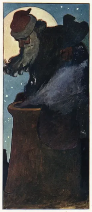 Framed Print : Santa Claus climbing into a chimney by Charles Robinson Framed Print : Santa Claus climbing into a chimney by Charles Robinson