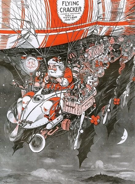 Santa Claus Flying Round The Earth In His New Aerial Car, by