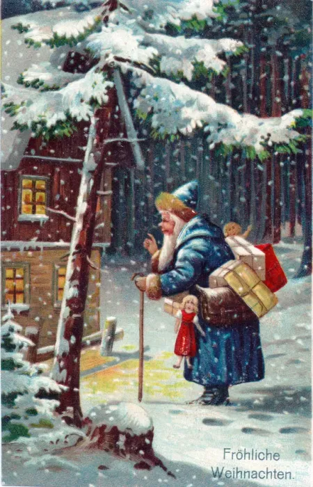 Framed Print : Santa Claus with presents on a German Christmas postcard Framed Print : Santa Claus with presents on a German Christmas postcard