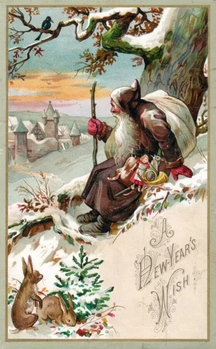 Framed Print : Santa Claus with presents on a New Year postcard Framed Print : Santa Claus with presents on a New Year postcard