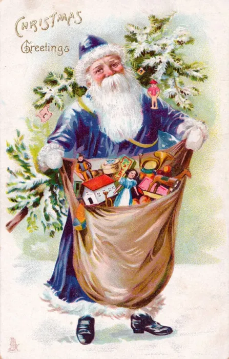 Framed Print : Santa Claus with his sack on a Christmas postcard Framed Print : Santa Claus with his sack on a Christmas postcard