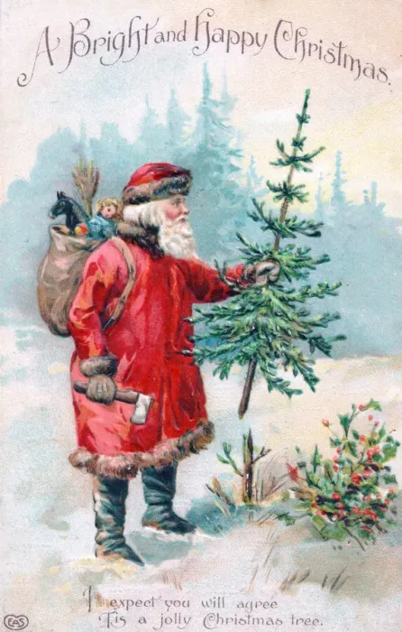 Framed Print : Santa Claus with his sack on a Christmas postcard Framed Print : Santa Claus with his sack on a Christmas postcard