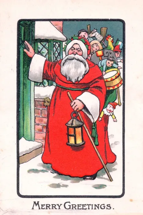 Framed Print : Santa Claus with his sack on a Christmas postcard Framed Print : Santa Claus with his sack on a Christmas postcard