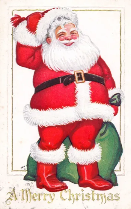 Framed Print : Santa Claus with sack on a Christmas postcard Framed Print : Santa Claus with sack on a Christmas postcard