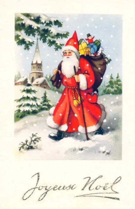 Framed Print : Santa Claus with sack on a French Christmas postcard Framed Print : Santa Claus with sack on a French Christmas postcard