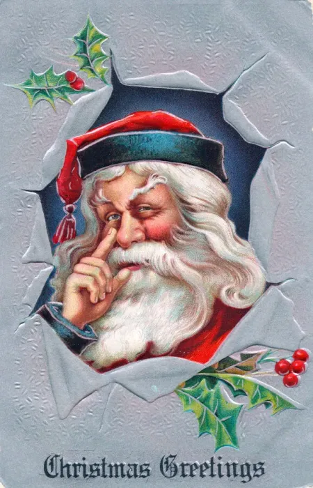 Framed Print : Santa Claus smiling on a Christmas postcard Framed Print : Santa Claus smiling on a Christmas postcard
