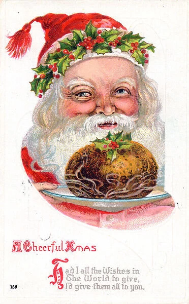 Santa Claus smiling on a Christmas postcard