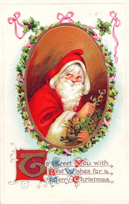 Framed Print : Santa Claus smiling on a Christmas postcard Framed Print : Santa Claus smiling on a Christmas postcard