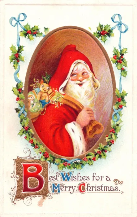 Framed Print : Santa Claus smiling on a Christmas postcard Framed Print : Santa Claus smiling on a Christmas postcard