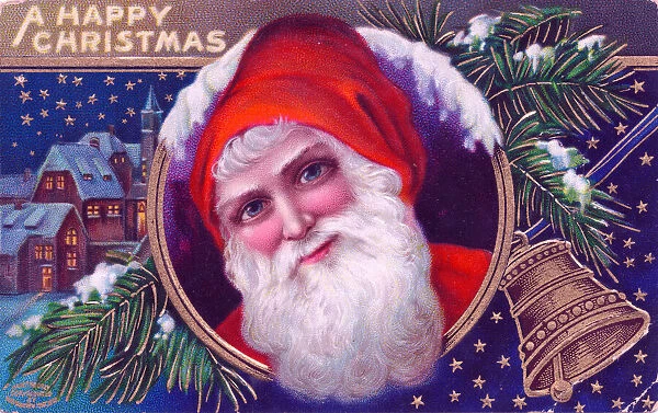 Santa Claus smiling on a Christmas postcard