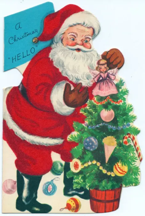 Framed Print : Santa Claus with tree on a Christmas card Framed Print : Santa Claus with tree on a Christmas card