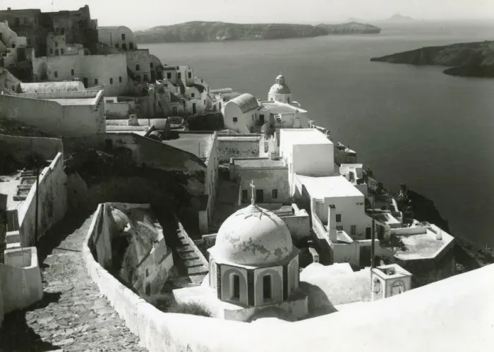 Framed Print : Santorini, Greece - the wide expanse of the volcano crater. Date: circa 1940s