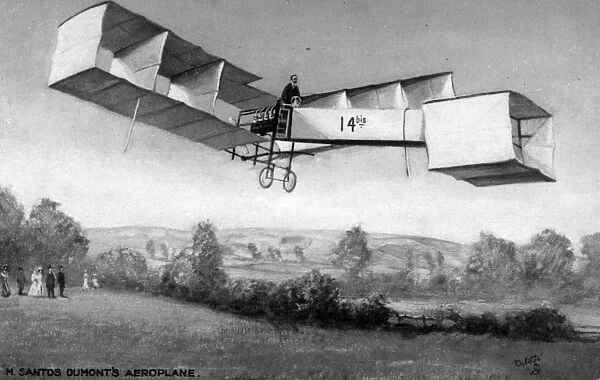 Santos-Dumont 14bis first flight in Europe 1906 Painting