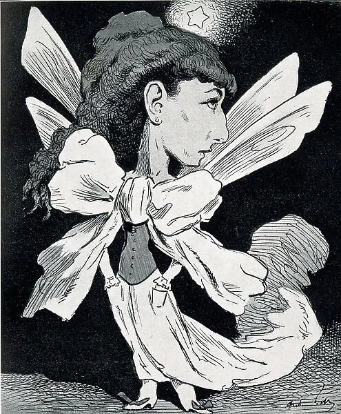 Sarah Bernhardt, French actress, caricature by Gill