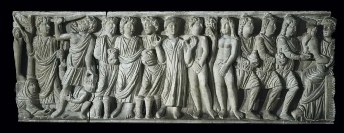 Framed Print : Front of the sarcophagus of Layos with a depiction Framed Print : Front of the sarcophagus of Layos with a depiction