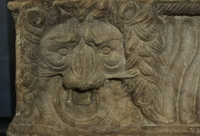 Framed Print : Sarcophagus of the Lions. Decorated with lion