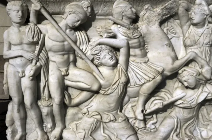 Framed Print : Sarcophagus. Marble. Tel Mevorah. Battle between Amazons
