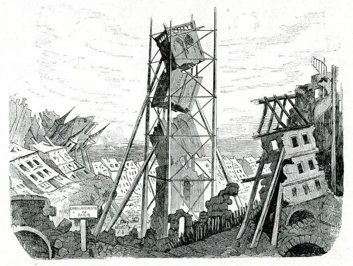 Framed Print : Satirical cartoon, broken tower with scaffolding, Paris Framed Print : Satirical cartoon, broken tower with scaffolding, Paris
