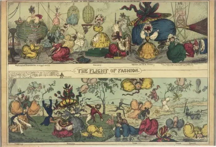 Framed Print : Satirical cartoon, The Flight of Fashion Framed Print : Satirical cartoon, The Flight of Fashion