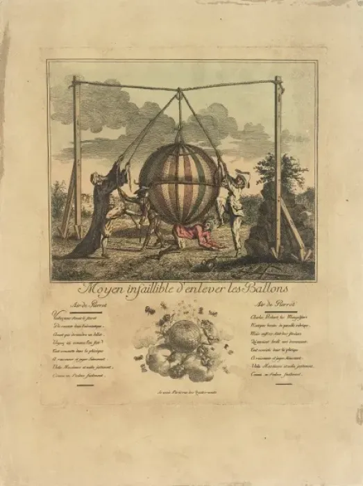 Framed Print : Satirical cartoon, raising a balloon Framed Print : Satirical cartoon, raising a balloon
