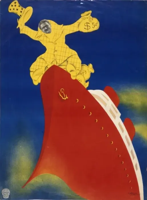 Framed Print : Satirical Poster - Rich man at prow of Cruise Liner Framed Print : Satirical Poster - Rich man at prow of Cruise Liner