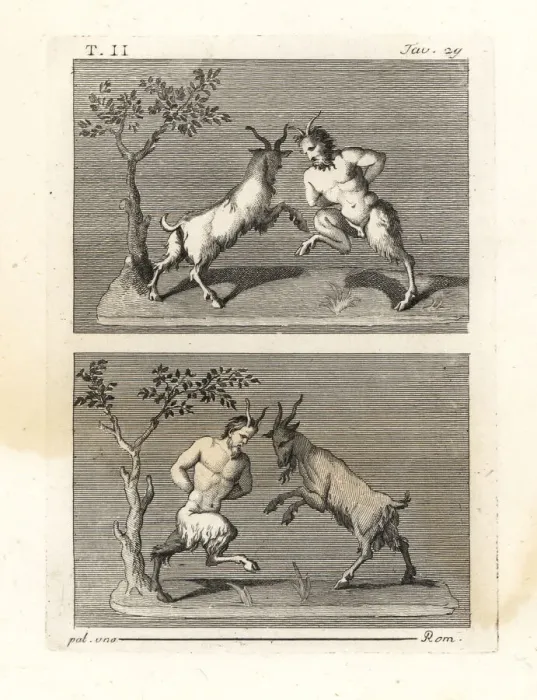 Framed Print : Two satyrs butting heads with goats Framed Print : Two satyrs butting heads with goats