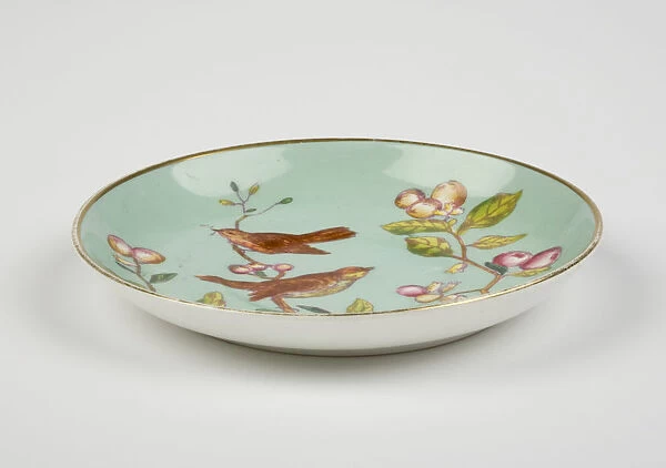 Saucer made from glazed hard-paste porcelain, decorated with a transfer-printed