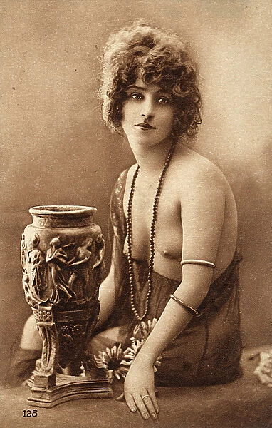 Saucy French Beauty and antique vase
