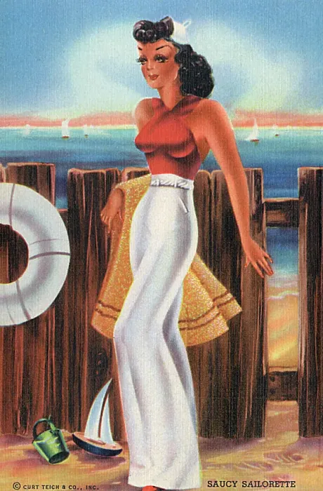 Framed Print : Saucy Sailorette ready for a dip in the sea Framed Print : Saucy Sailorette ready for a dip in the sea
