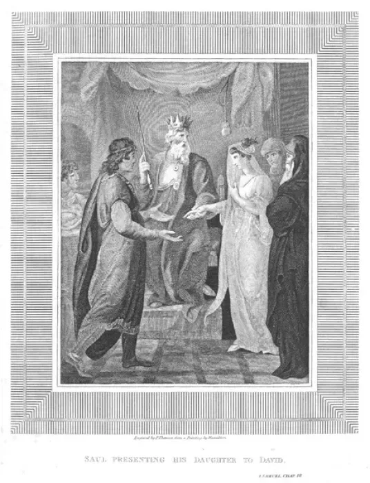 Framed Print : Saul presents his daughter to David Framed Print : Saul presents his daughter to David