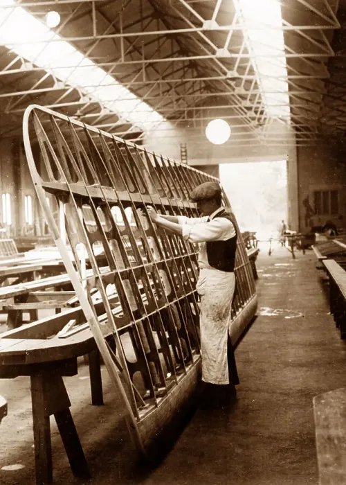Framed Print : Saunders Waterplane wing manufacture early 1900s Framed Print : Saunders Waterplane wing manufacture early 1900s