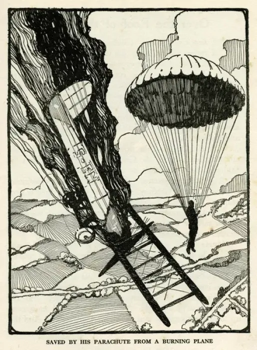 Framed Print : Saved by parachute from a burning plane Framed Print : Saved by parachute from a burning plane
