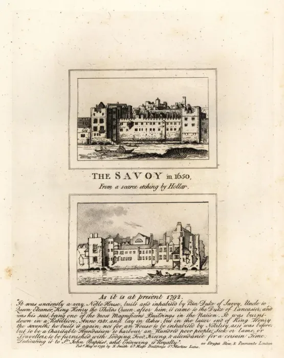 Framed Print : The Savoy Hospital in 1650 and in ruins in 1792 Framed Print : The Savoy Hospital in 1650 and in ruins in 1792