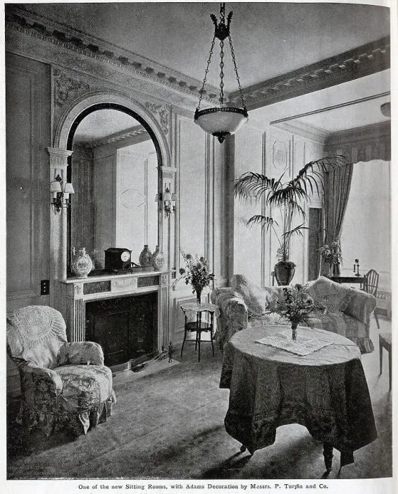 Framed Print : Savoy Hotel new sitting room, captioned One of the new Sitting Rooms, with Adams Decoration by Messrs P Turpin and Co'. From an article The Savoy Extension: A World Record by George R Sims Framed Print : Savoy Hotel new sitting room, captioned One of the new Sitting Rooms, with Adams Decoration by Messrs P Turpin and Co'. From an article The Savoy Extension: A World Record by George R Sims