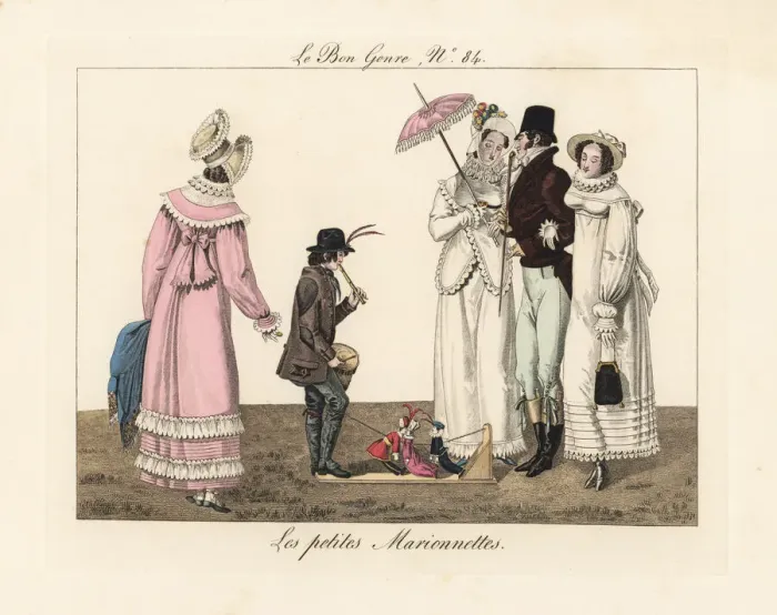 Framed Print : Savoyard puppeteer performing with fife and drum Framed Print : Savoyard puppeteer performing with fife and drum