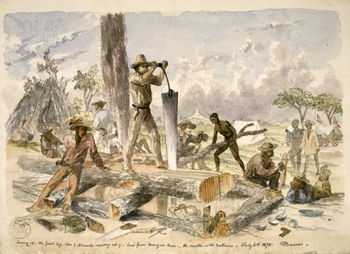 Framed Print : Sawing up - the first log Framed Print : Sawing up - the first log