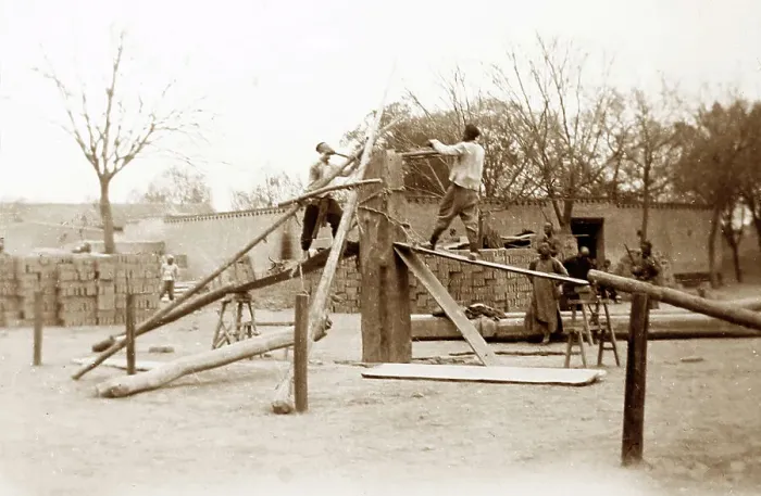 Framed Print : Sawing wood, China, early 1900s Framed Print : Sawing wood, China, early 1900s