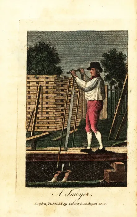 Framed Print : Sawyers cutting timber into planks with a Framed Print : Sawyers cutting timber into planks with a