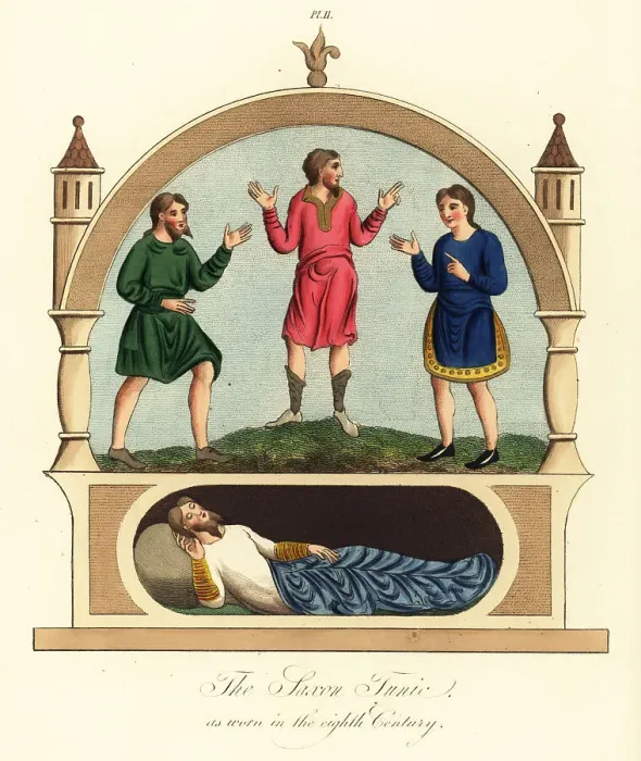 Framed Print : Saxon men in tunics and nightshirt Framed Print : Saxon men in tunics and nightshirt