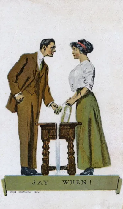 Framed Print : SAY WHEN. Neither this young man nor his companion are looking at what they doing Framed Print : SAY WHEN. Neither this young man nor his companion are looking at what they doing
