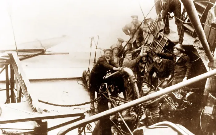Framed Print : Scapa Flow, Salvage party on German destroyer Framed Print : Scapa Flow, Salvage party on German destroyer
