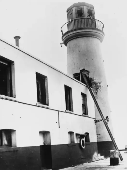 Framed Print : Scarborough Lighthouse damage, 1914 Framed Print : Scarborough Lighthouse damage, 1914
