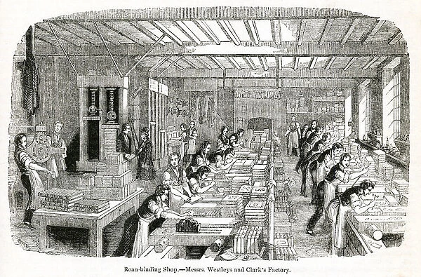 Scene in a bookbinding workshop, City of London